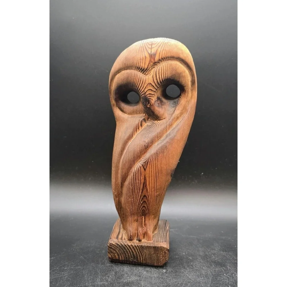 Vintage MCM Owl Authentic WITCO Wood Carved Brutalist Tiki Sculpture Spain 9.75